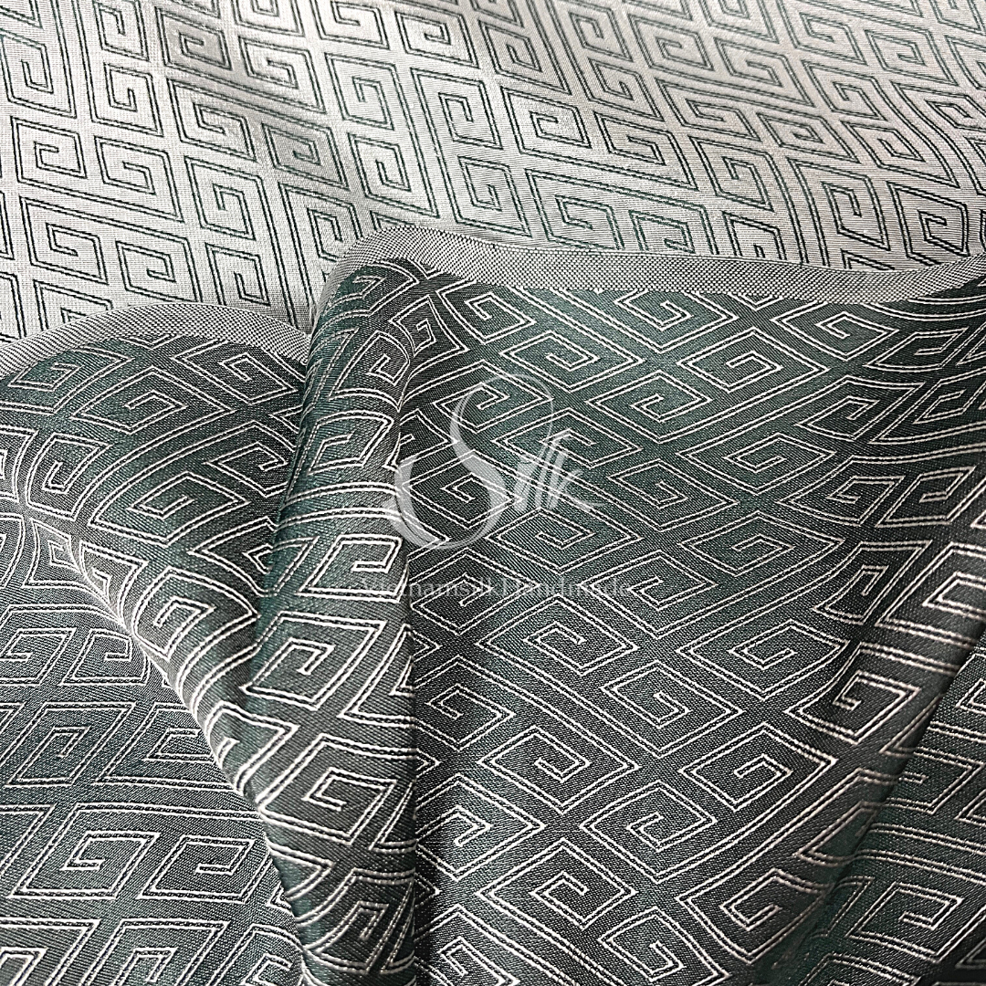 Gray Silk with Plaid pattern - PURE MULBERRY SILK fabric by the yard -Luxury Silk - Natural silk - Handmade in VietNam- Silk with Design