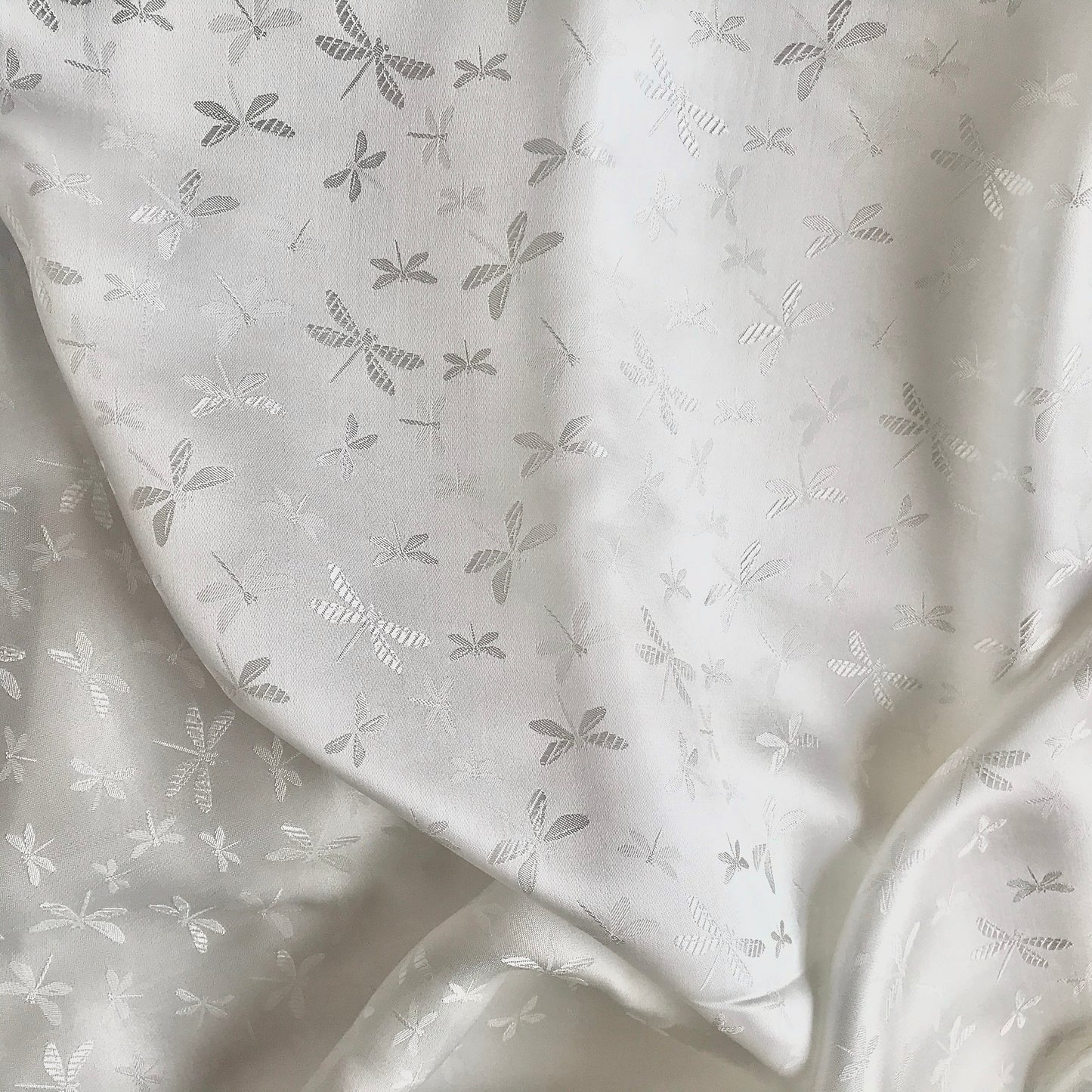 White silk with Dragonfly patterns - PURE MULBERRY SILK fabric by the yard - Gragonfly silk -Luxury Silk - Natural silk - Handmade in VietNam
