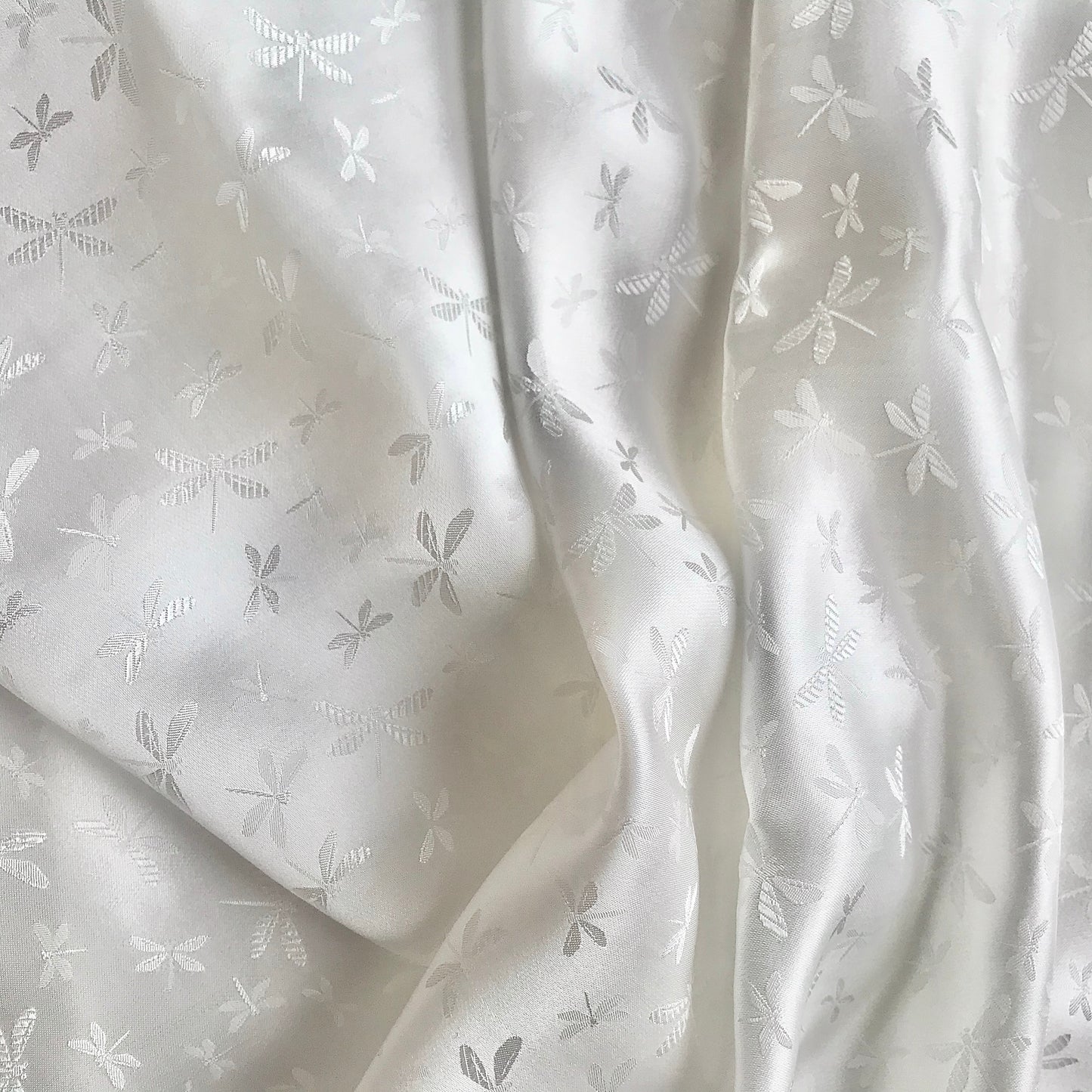 White silk with Dragonfly patterns - PURE MULBERRY SILK fabric by the yard - Gragonfly silk -Luxury Silk - Natural silk - Handmade in VietNam