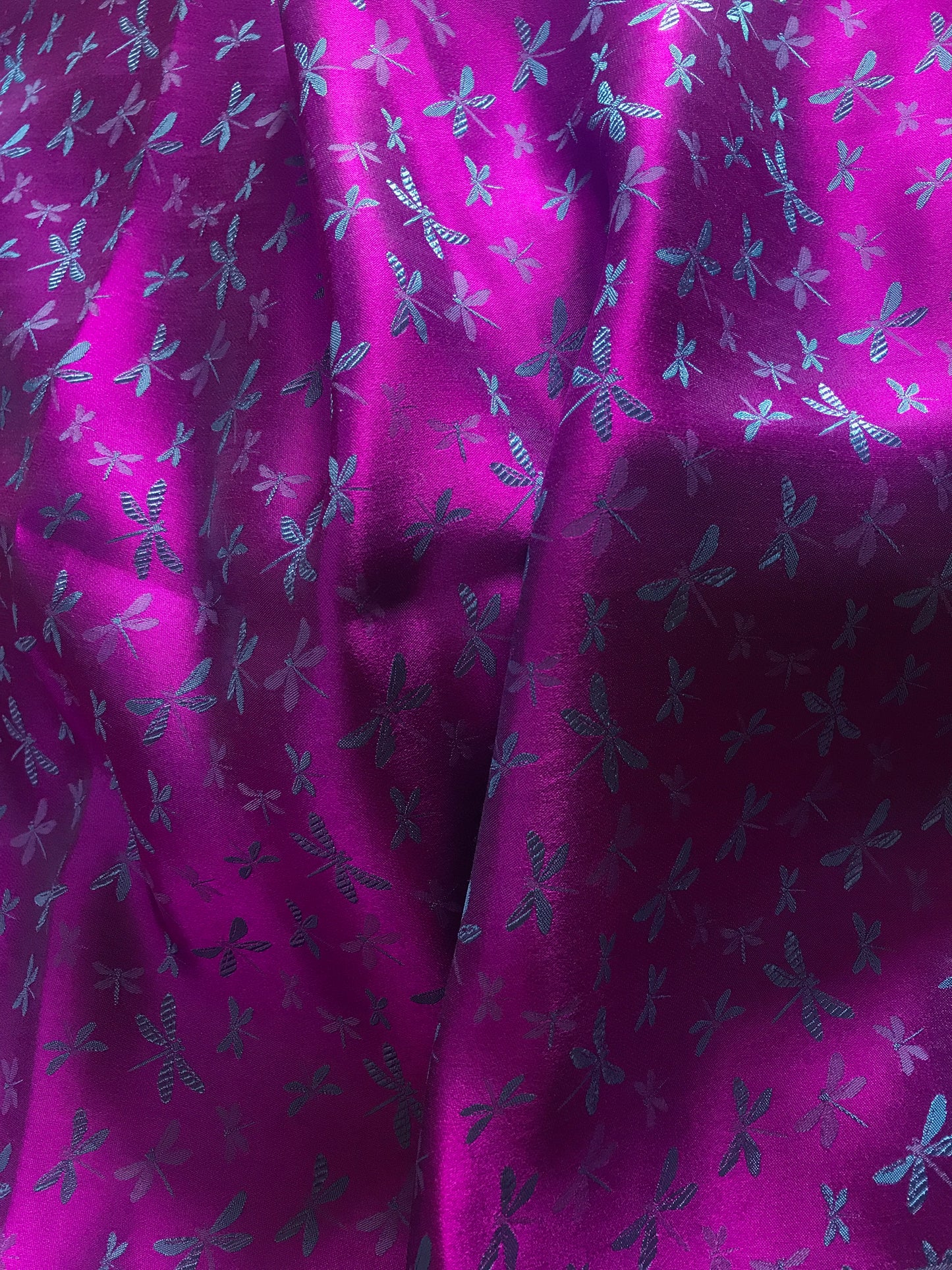 Purple silk with Navy Dragonfly patterns - PURE MULBERRY SILK fabric by the yard - Gragonfly silk -Luxury Silk - Natural silk - Handmade in VietNam