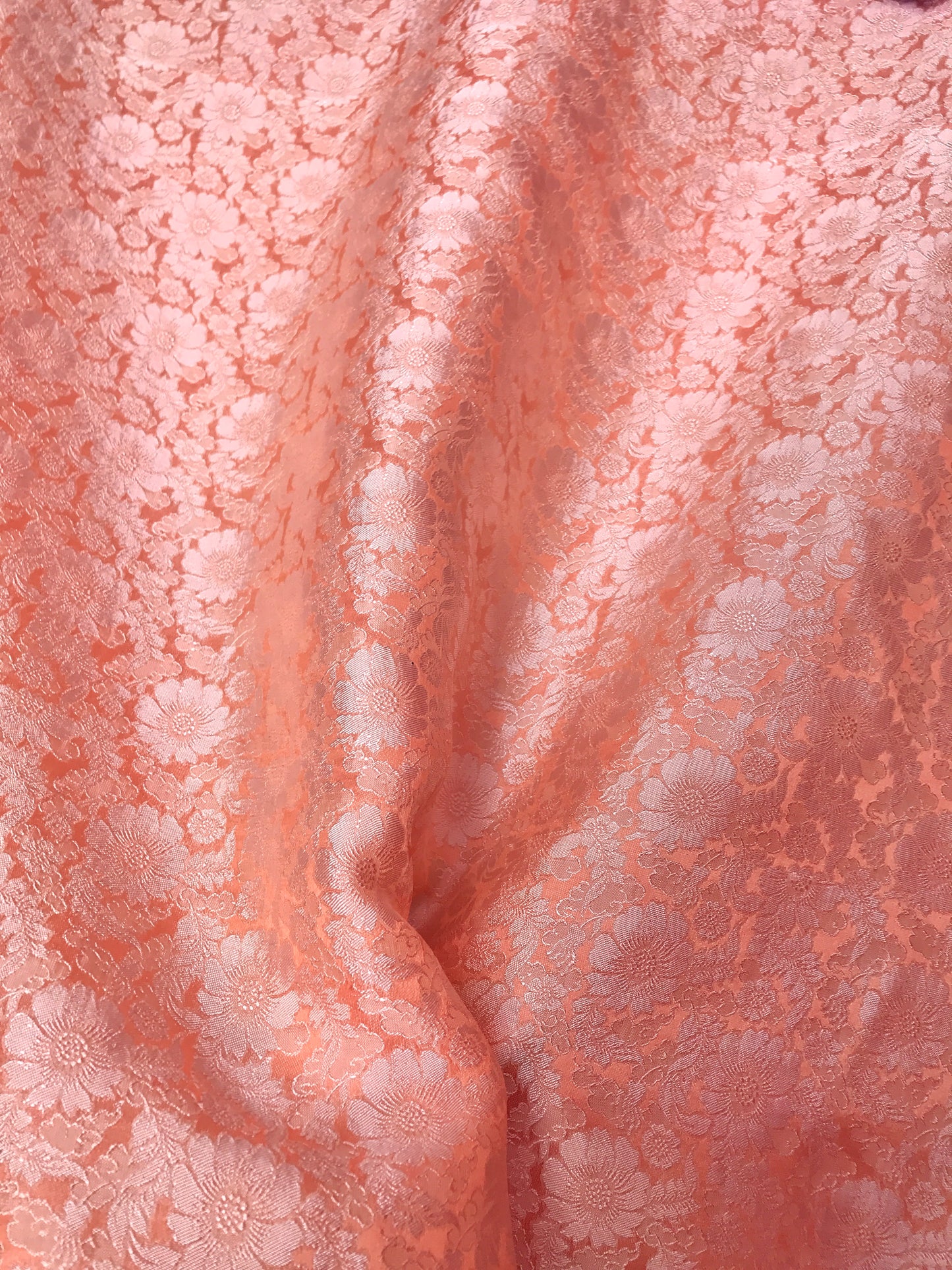 Melon Orange silk with Daisy chrysanthemums - PURE MULBERRY SILK fabric by the yard -  Floral Silk -Luxury Silk - Natural silk - Handmade in VietNam