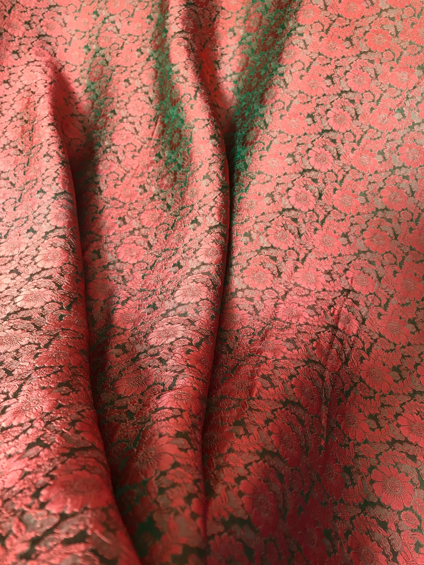 Green silk with Bronze Daisy chrysanthemums - PURE MULBERRY SILK fabric by the yard -  Floral Silk -Luxury Silk - Natural silk - Handmade in VietNam