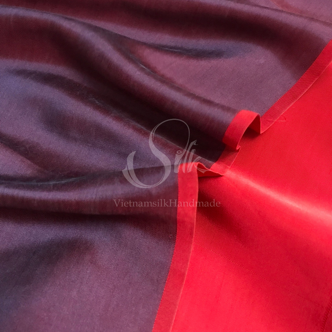 Red Black Plain silk - PURE MULBERRY SILK fabric by the yard - Luxury silk fabric - Natural silk - Handmade in VietNam - Double-sided silk