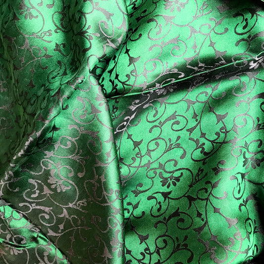 Dark green silk - PURE MULBERRY SILK fabric by the yard -  Floral Silk -Luxury Silk - Natural silk - Handmade in VietNam- Silk with Design