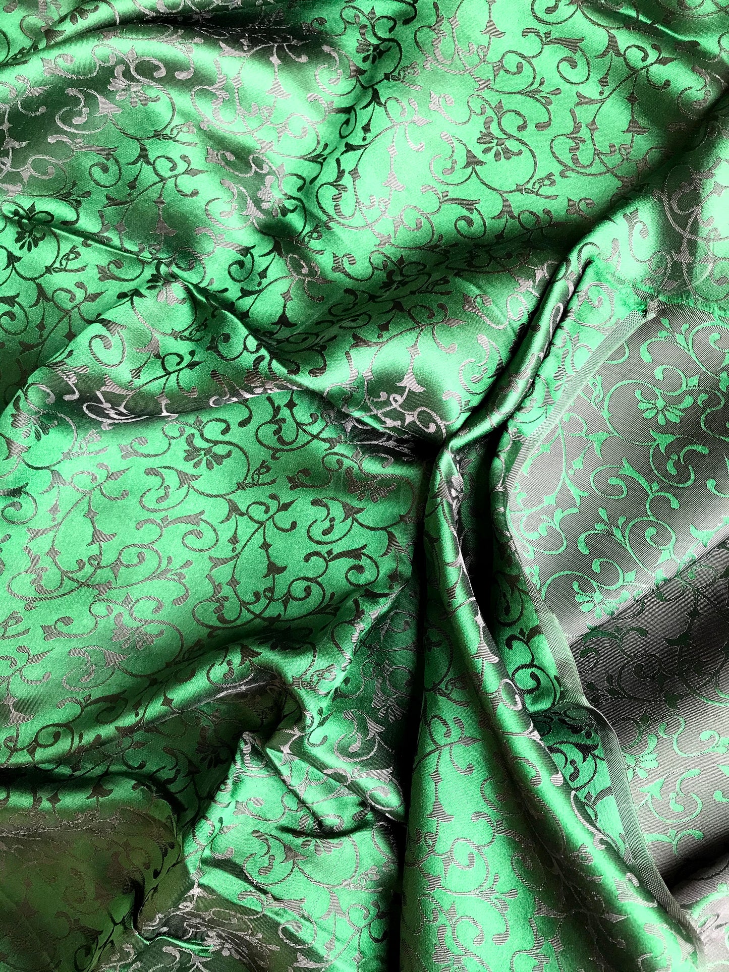 Dark green silk - PURE MULBERRY SILK fabric by the yard -  Floral Silk -Luxury Silk - Natural silk - Handmade in VietNam- Silk with Design