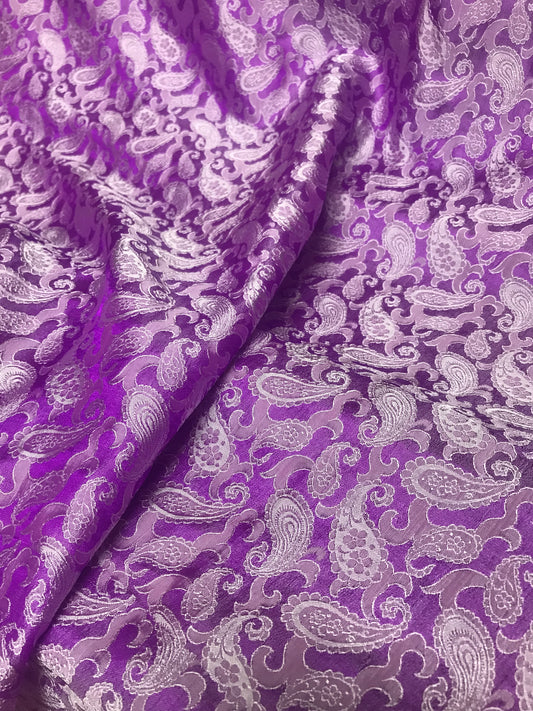 Purple Paisley Silk - PURE MULBERRY SILK fabric by the yard - Luxury Silk - Natural silk - Handmade in VietNam- Silk with Design