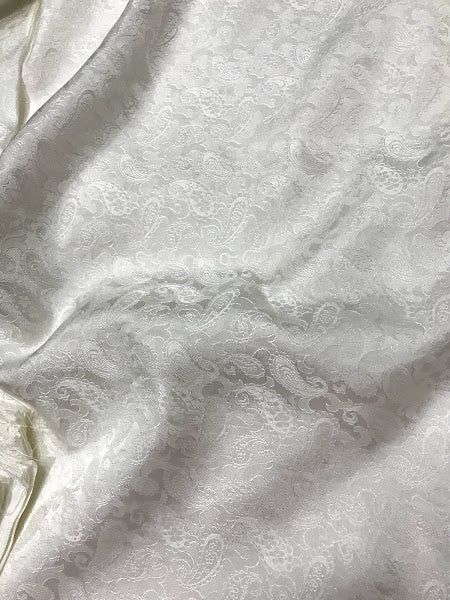 White Paisley design Silk - PURE MULBERRY SILK fabric by the yard - Luxury Silk - Natural silk - Handmade in VietNam- Silk with Design