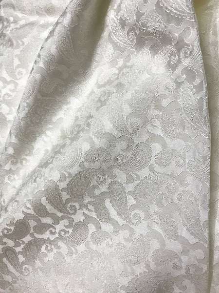 White Paisley design Silk - PURE MULBERRY SILK fabric by the yard - Luxury Silk - Natural silk - Handmade in VietNam- Silk with Design