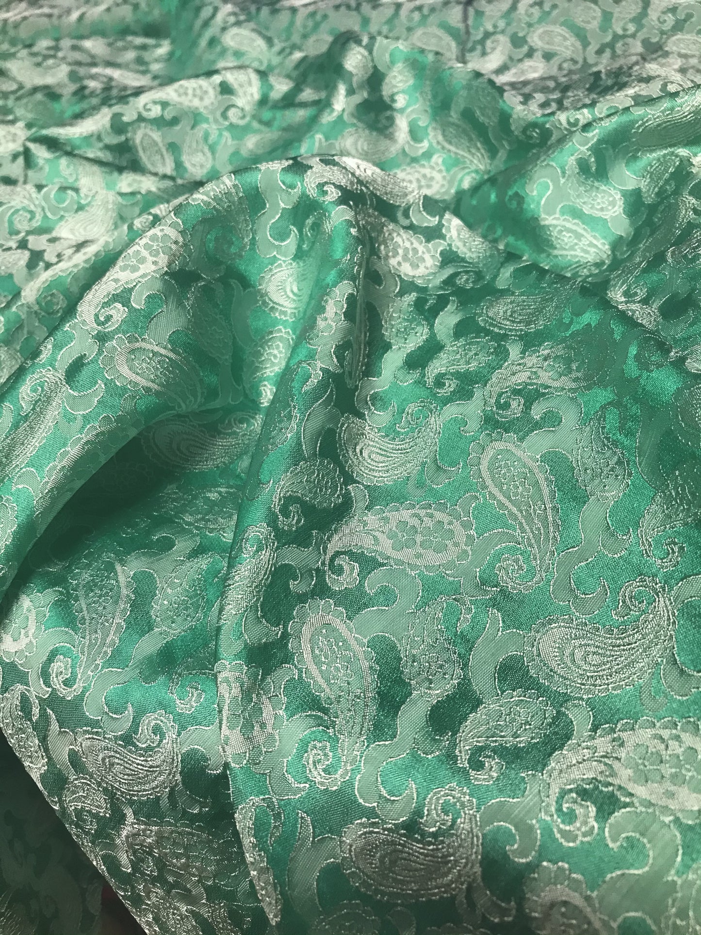 Green Mint Paisley Silk - PURE MULBERRY SILK fabric by the yard - Luxury Silk - Natural silk - Handmade in VietNam- Silk with Design