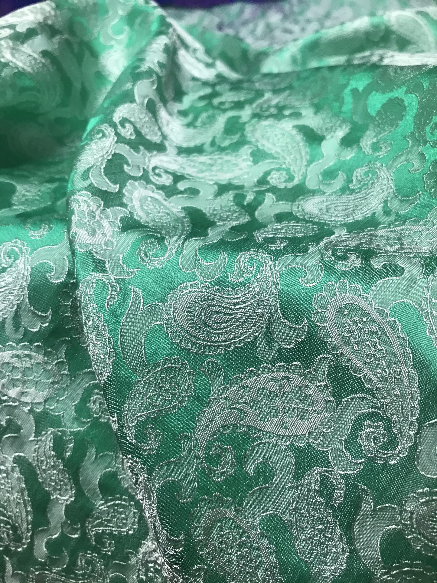 Green Mint Paisley Silk - PURE MULBERRY SILK fabric by the yard - Luxury Silk - Natural silk - Handmade in VietNam- Silk with Design