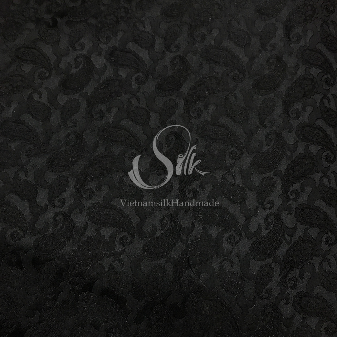 Black silk with Paisley design - PURE MULBERRY SILK fabric by the yard - Luxury Silk - Natural silk - Handmade in VietNam- Silk with Design