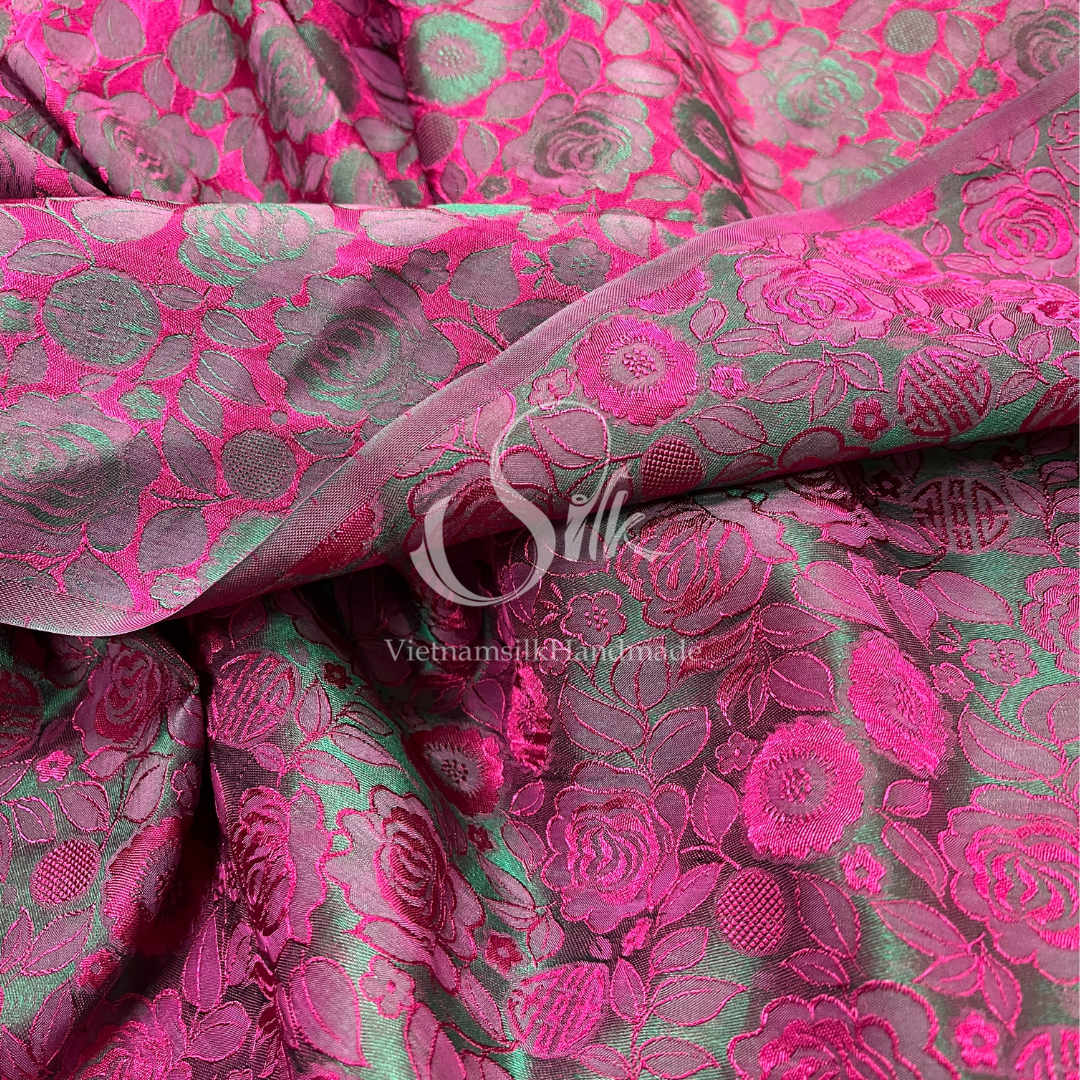 PURE MULBERRY SILK Fabric by the Yard Natural Silk Handmade in Vietnam  Green Floral Silk 