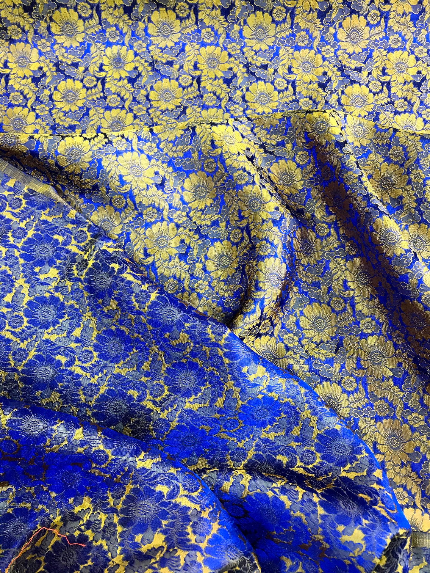 Navy silk with Yellow Daisy chrysanthemums - PURE MULBERRY SILK fabric by the yard -  Floral Silk -Luxury Silk - Natural silk - Handmade in VietNam- Silk with Design