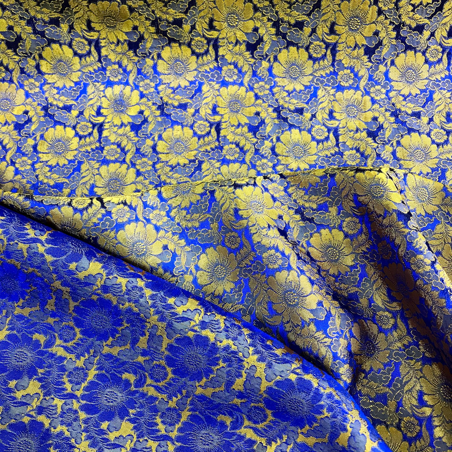 Navy silk with Yellow Daisy chrysanthemums - PURE MULBERRY SILK fabric by the yard -  Floral Silk -Luxury Silk - Natural silk - Handmade in VietNam- Silk with Design