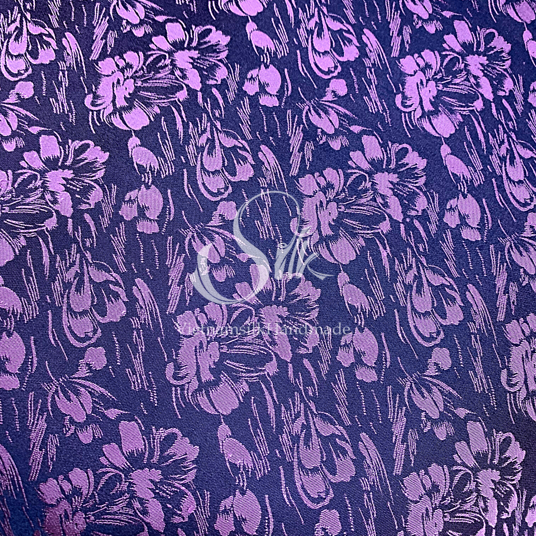 Purple Silk with Flowers - PURE MULBERRY SILK fabric by the yard -  Floral Silk -Luxury Silk - Natural silk - Handmade in VietNam