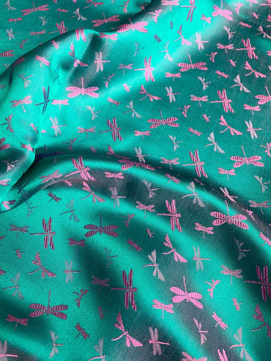 PURE MULBERRY SILK | NATURAL SILK | HANDMADE IN VIETNAM | DRAGONFLY PATTERN | GREEN AND PURPLE | SILK WITH DESIGN