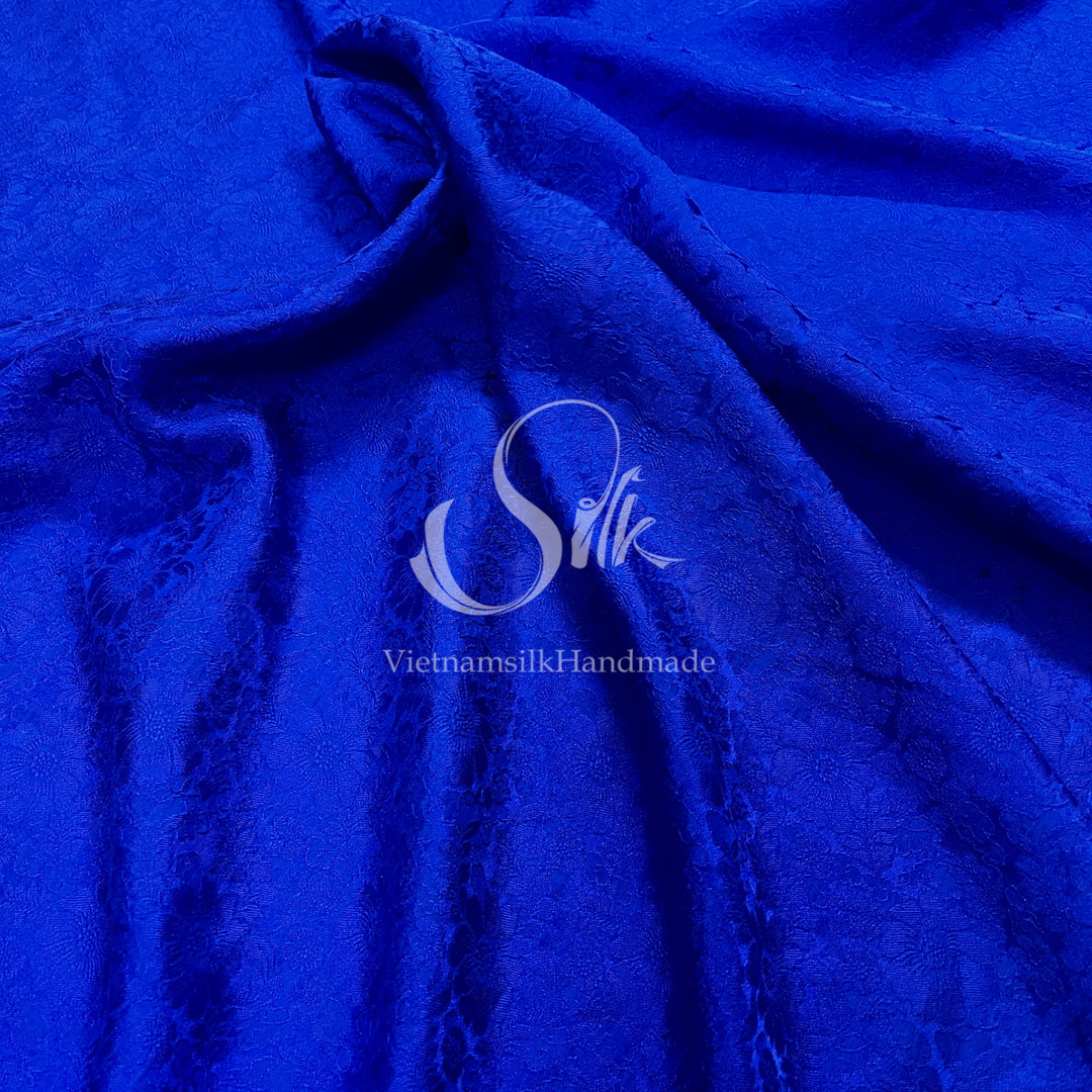 Premium Silk Fabric - Navy Blue Floral Silk - HIGH-GRADE - 100% Mulberry Silk fabric by the yard - Luxury silk -  Natural silk - Organic Silk - Handmade in Vietnam