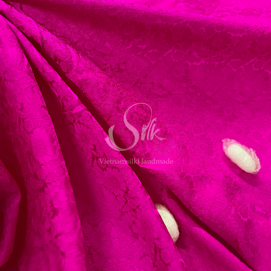 Premium Silk Fabric - Hot Pink Floral Silk - HIGH-GRADE - 100% Mulberry Silk fabric by the yard - Luxury silk -  Natural silk - Organic Silk - Handmade in Vietnam