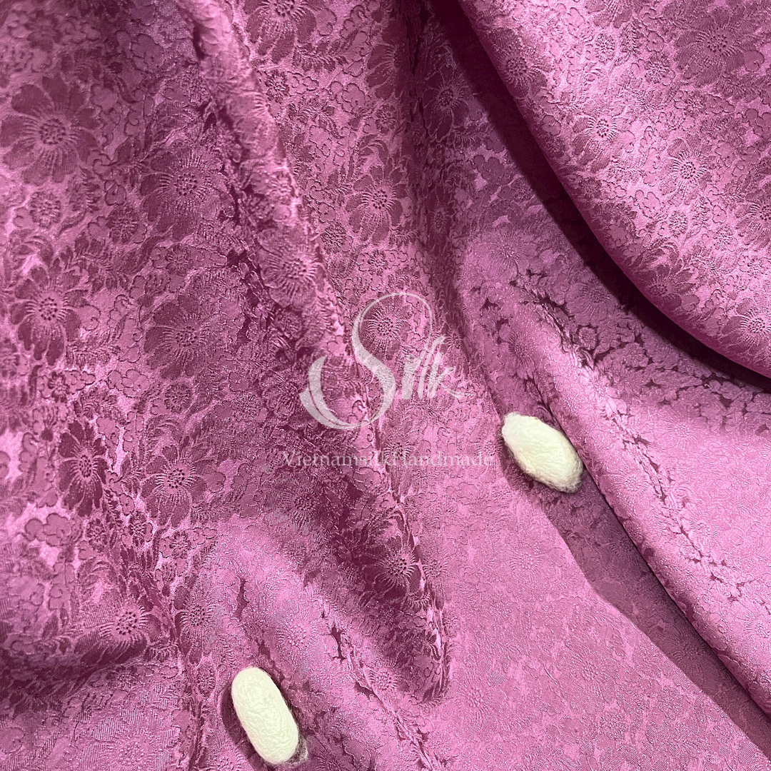 Premium Silk Fabric - Ultra Pink Floral Silk - HIGH-GRADE - 100% Mulberry Silk fabric by the yard - Luxury silk -  Natural silk - Organic Silk - Handmade in Vietnam