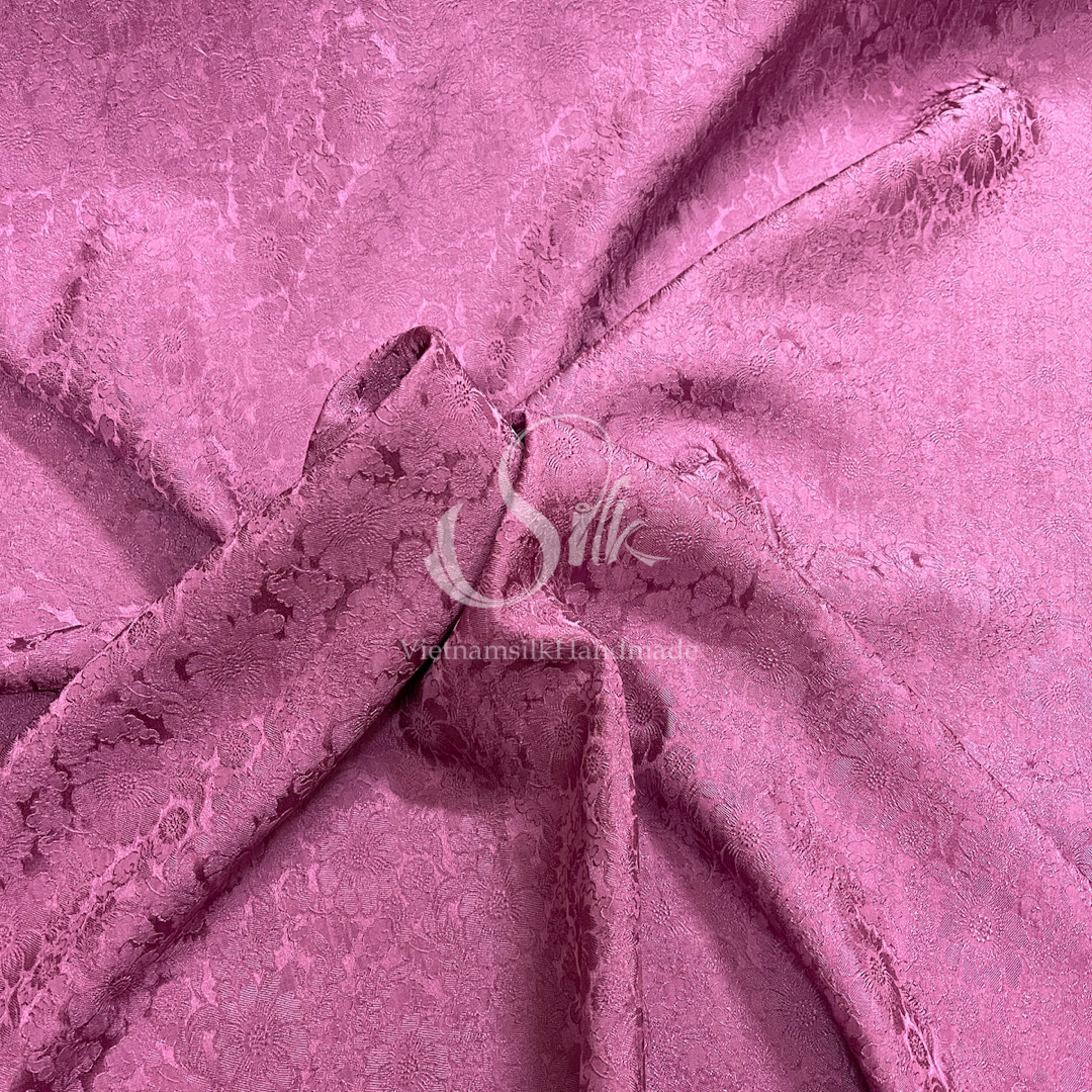 Premium Silk Fabric - Ultra Pink Floral Silk - HIGH-GRADE - 100% Mulberry Silk fabric by the yard - Luxury silk -  Natural silk - Organic Silk - Handmade in Vietnam