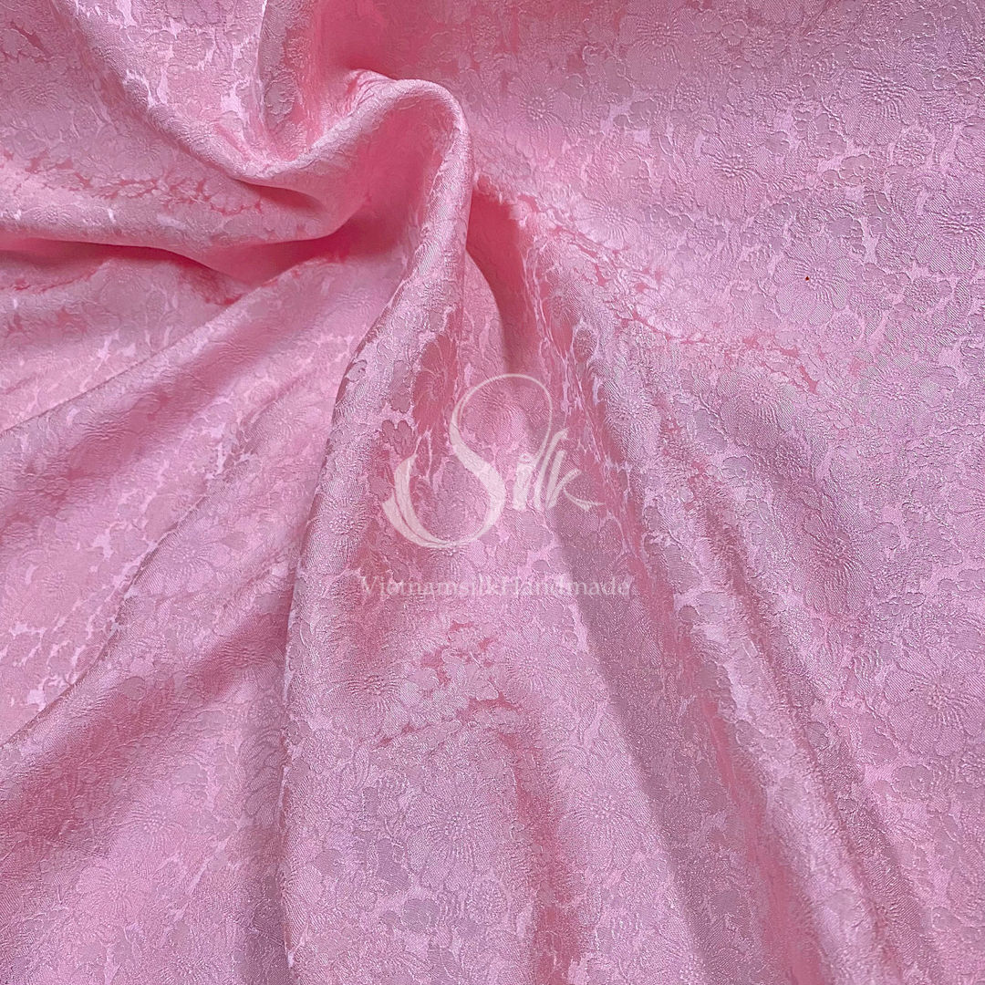 Premium Silk Fabric - Baby Pink Floral Silk - HIGH-GRADE - 100% Mulberry Silk fabric by the yard - Luxury silk -  Natural silk - Organic Silk - Handmade in Vietnam