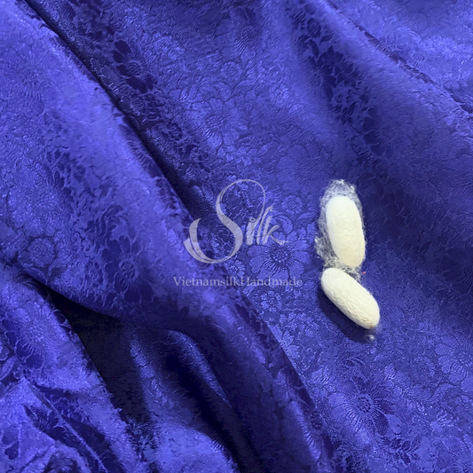 Premium Silk Fabric - Indigo Blue Floral Silk - HIGH-GRADE - 100% Mulberry Silk fabric by the yard - Luxury silk -  Natural silk - Organic Silk - Handmade in Vietnam