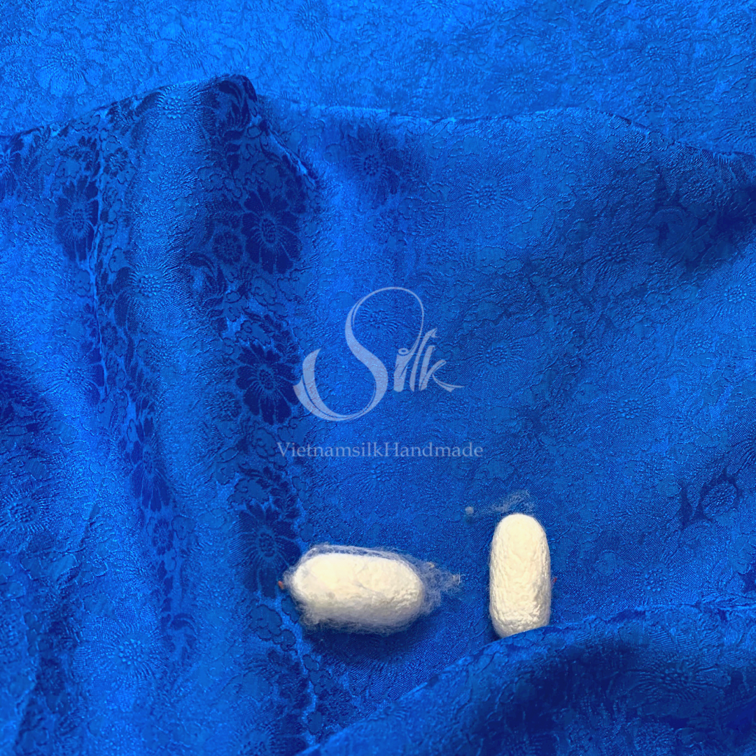 Premium Silk Fabric - Cobalt Blue Floral Silk - HIGH-GRADE - 100% Mulberry Silk fabric by the yard - Luxury silk -  Natural silk - Organic Silk - Handmade in Vietnam