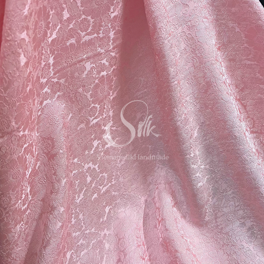Premium Silk Fabric - Baby Pink Floral Silk - HIGH-GRADE - 100% Mulberry Silk fabric by the yard - Luxury silk -  Natural silk - Organic Silk - Handmade in Vietnam