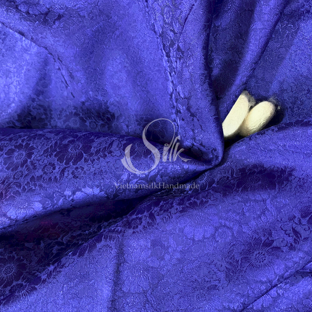Premium Silk Fabric - Indigo Blue Floral Silk - HIGH-GRADE - 100% Mulberry Silk fabric by the yard - Luxury silk -  Natural silk - Organic Silk - Handmade in Vietnam