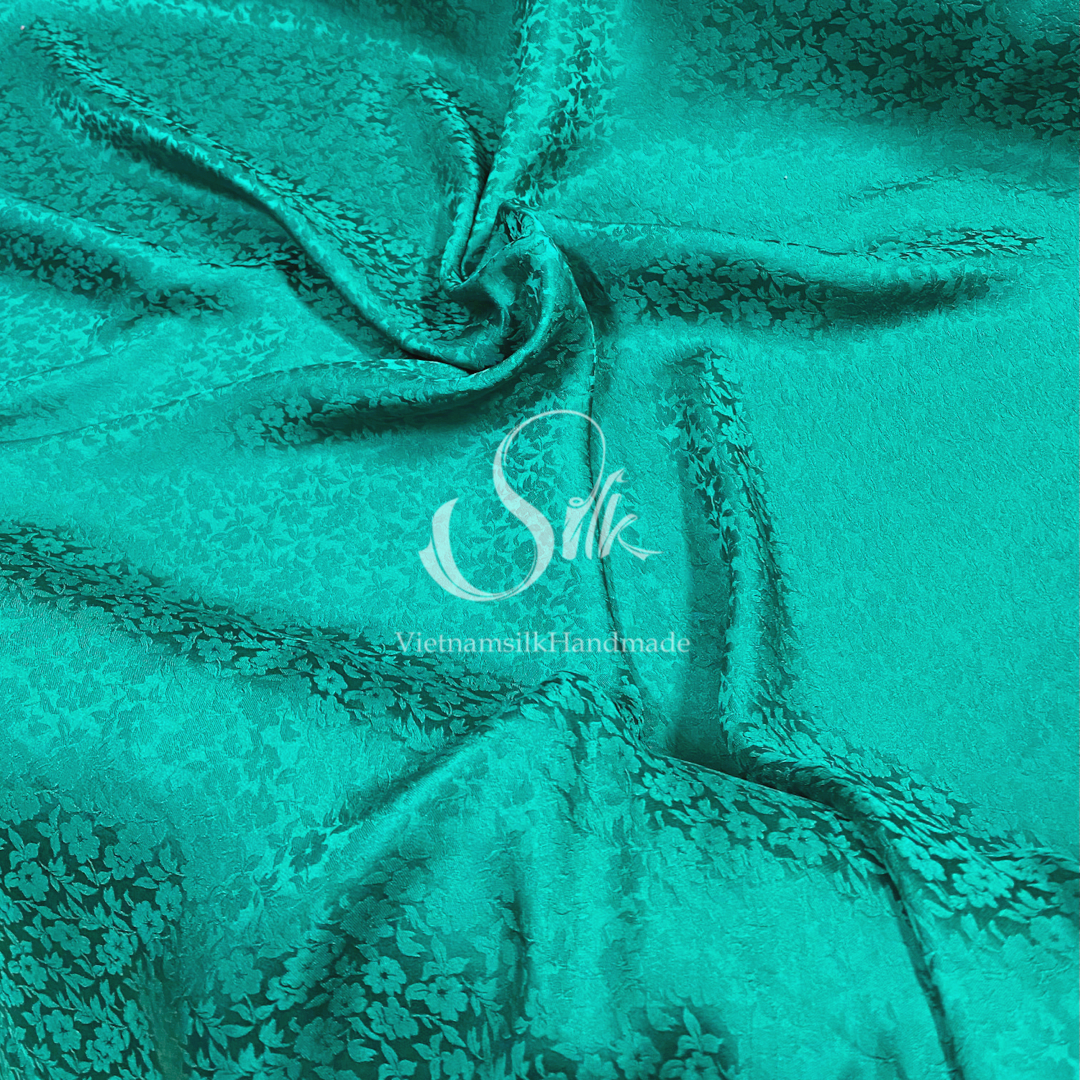 Premium Silk Fabric - Jade Green Floral Silk - HIGH-GRADE - 100% Mulberry Silk fabric by the yard - Luxury silk -  Natural silk - Organic Silk - Handmade in Vietnam