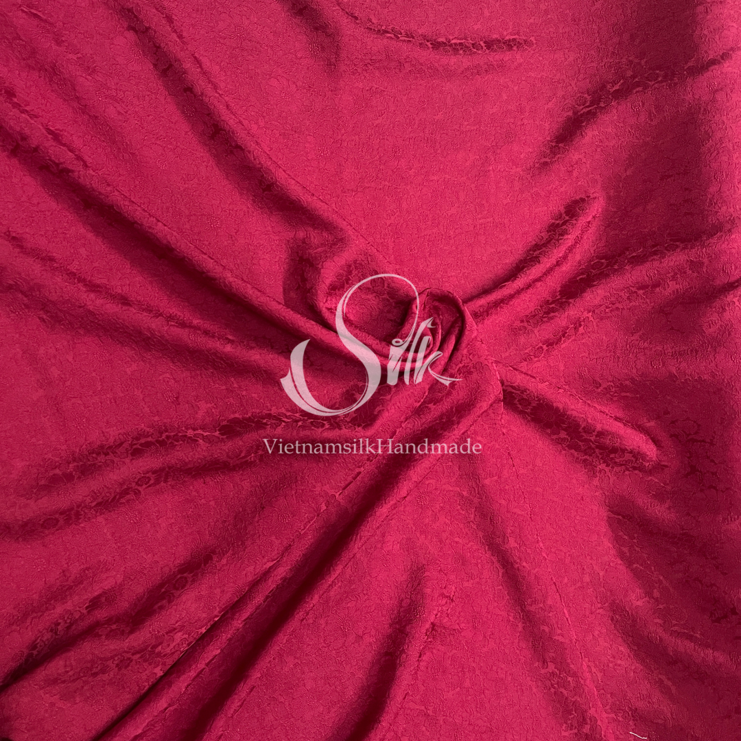 Premium Silk Fabric - Red Silk with Flowers - 100% PURE MULBERRY SILK fabric by the yard -  Floral Silk - Luxury Silk - Natural silk - Handmade in VietNam