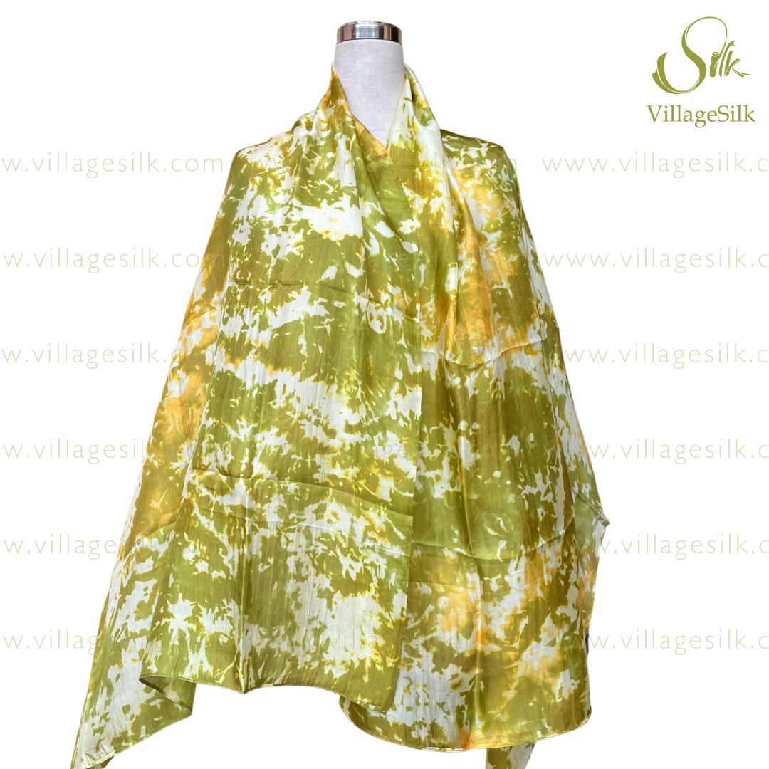 100% SILK SCARF| 100% PURE Natural Mulberry silk | Hand Dyed Scarf | Mix Green and Yellow| Whole Sale Silk Scarves | Gift for her | Made in Vietnam
