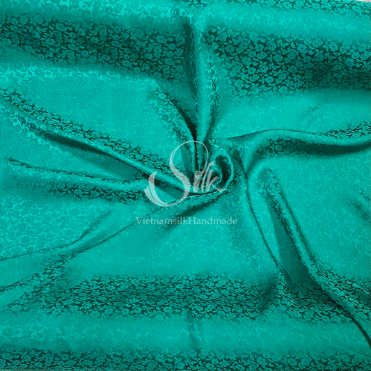 Premium Silk Fabric - Jade Green Floral Silk - HIGH-GRADE - 100% Mulberry Silk fabric by the yard - Luxury silk -  Natural silk - Organic Silk - Handmade in Vietnam