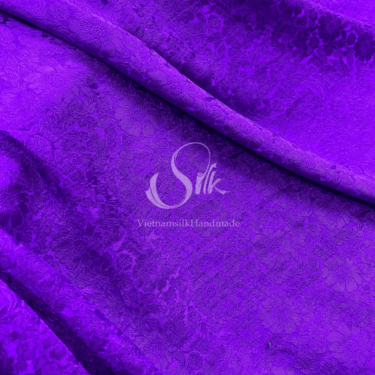 Premium Silk Fabric - Purple Floral Silk - HIGH-GRADE - 100% Mulberry Silk fabric by the yard - Luxury silk -  Natural silk - Organic Silk - Handmade in Vietnam