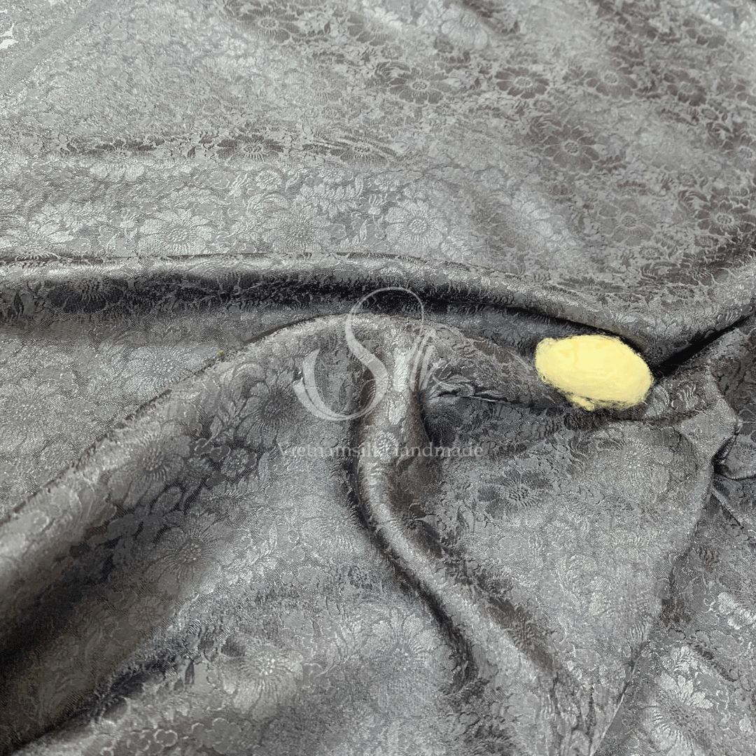 Premium Silk Fabric - Grey Floral Silk - HIGH-GRADE - 100% Mulberry Silk fabric by the yard - Luxury silk -  Natural silk - Organic Silk - Handmade in Vietnam