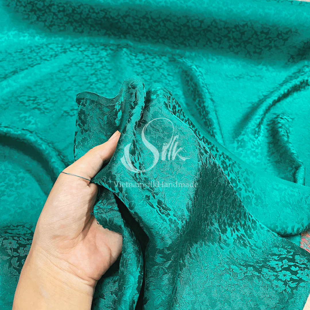 Premium Silk Fabric - Jade Green Floral Silk - HIGH-GRADE - 100% Mulberry Silk fabric by the yard - Luxury silk -  Natural silk - Organic Silk - Handmade in Vietnam