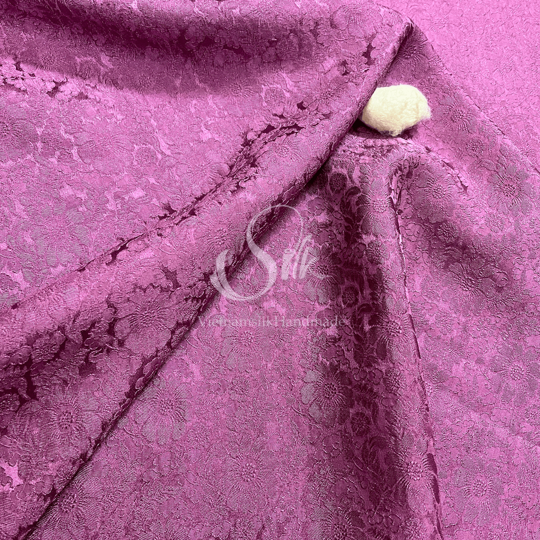 Premium Silk Fabric - Ultra Pink Floral Silk - HIGH-GRADE - 100% Mulberry Silk fabric by the yard - Luxury silk -  Natural silk - Organic Silk - Handmade in Vietnam