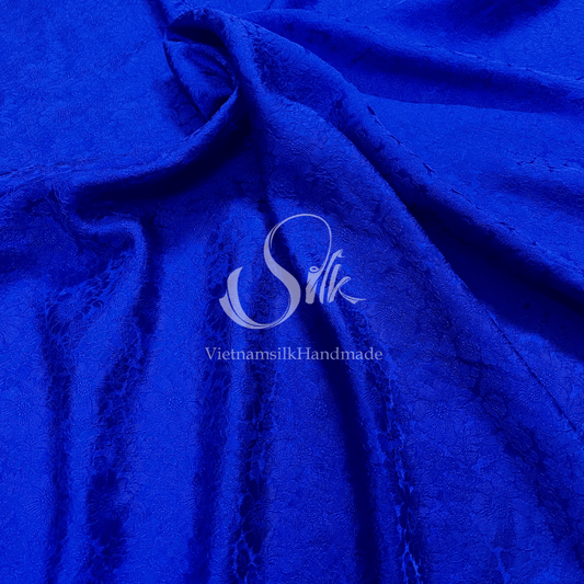 Premium Silk Fabric - Navy Blue Floral Silk - HIGH-GRADE - 100% Mulberry Silk fabric by the yard - Luxury silk -  Natural silk - Organic Silk - Handmade in Vietnam