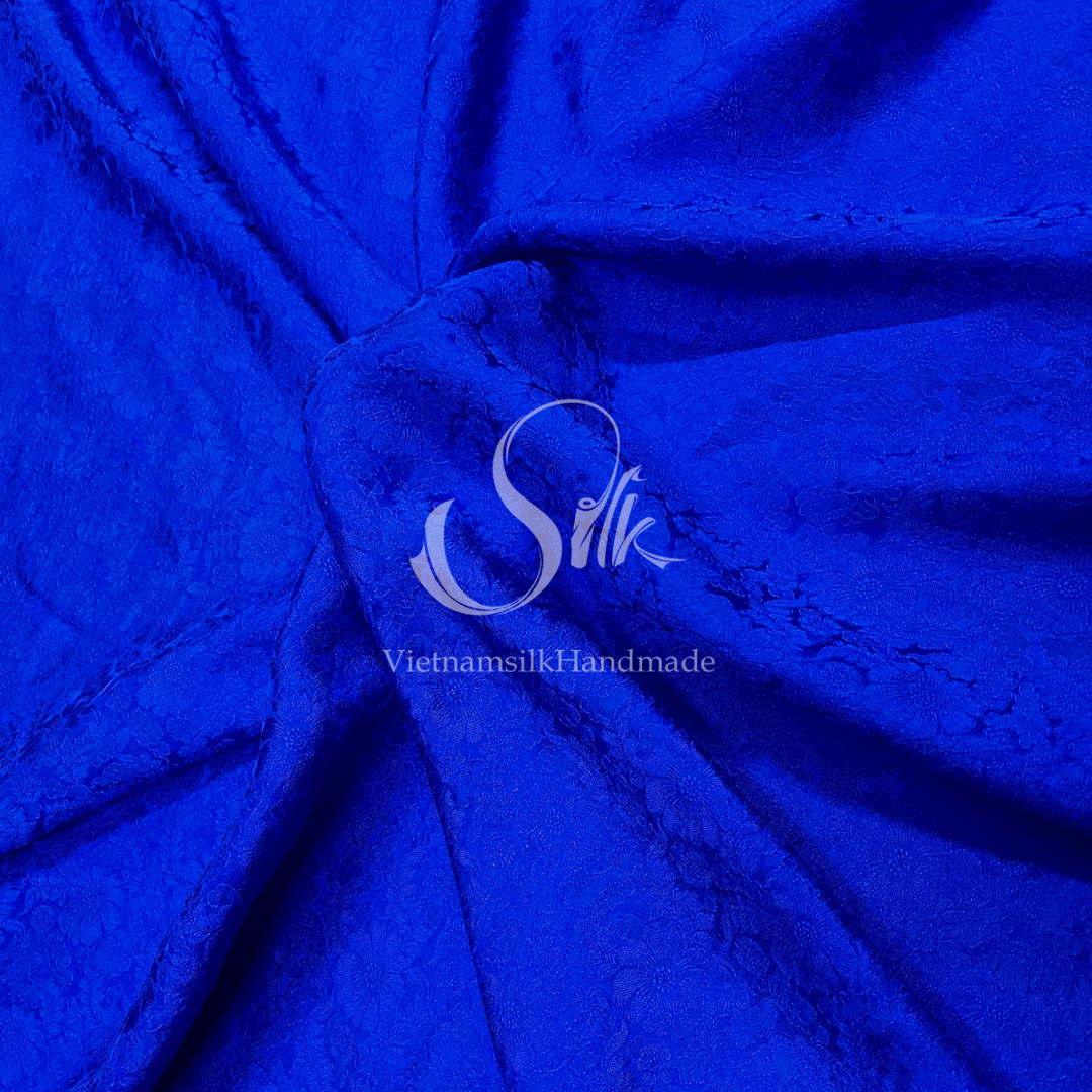 Premium Silk Fabric - Navy Blue Floral Silk - HIGH-GRADE - 100% Mulberry Silk fabric by the yard - Luxury silk -  Natural silk - Organic Silk - Handmade in Vietnam