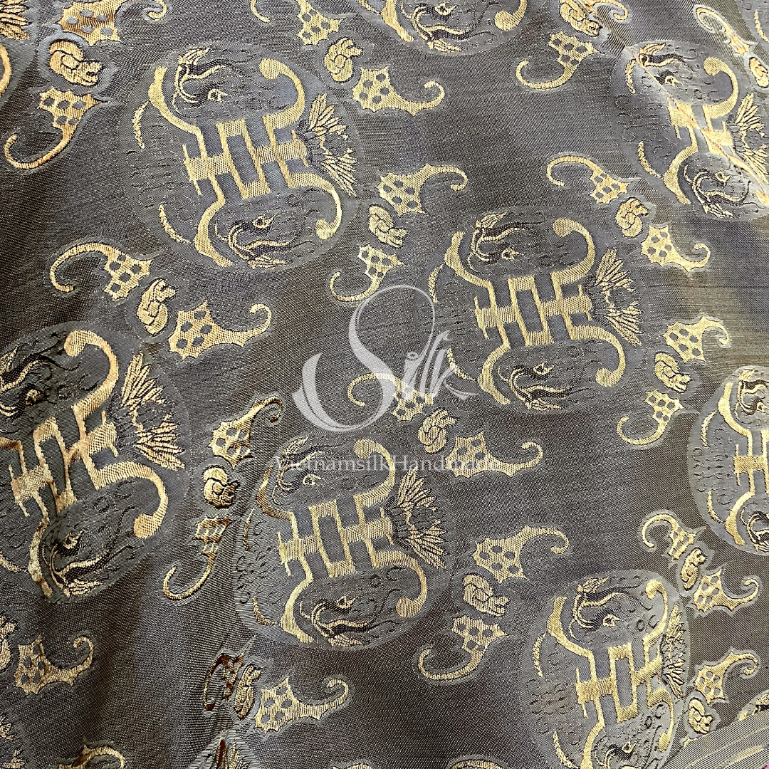 Silk with Bronze patterns - PURE MULBERRY SILK fabric by the yard  -Luxury Silk - Natural silk - Handmade in VietNam- Silk with Design