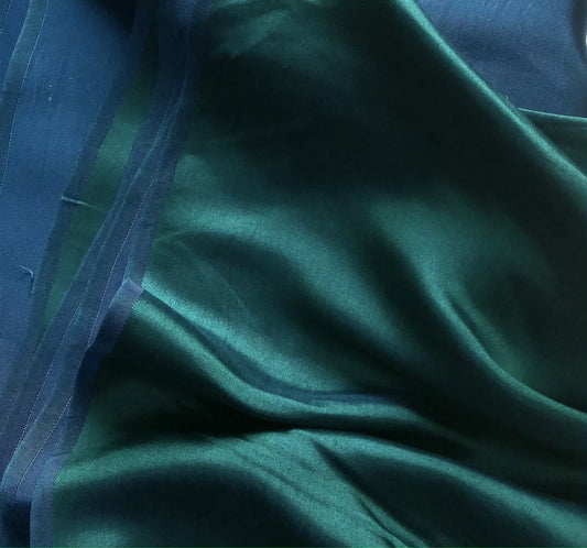 Peacock silk - PURE MULBERRY SILK fabric by the yard - Green Silk - Luxury silk fabric - Natural silk - Handmade in VietNam - Double-sided silk