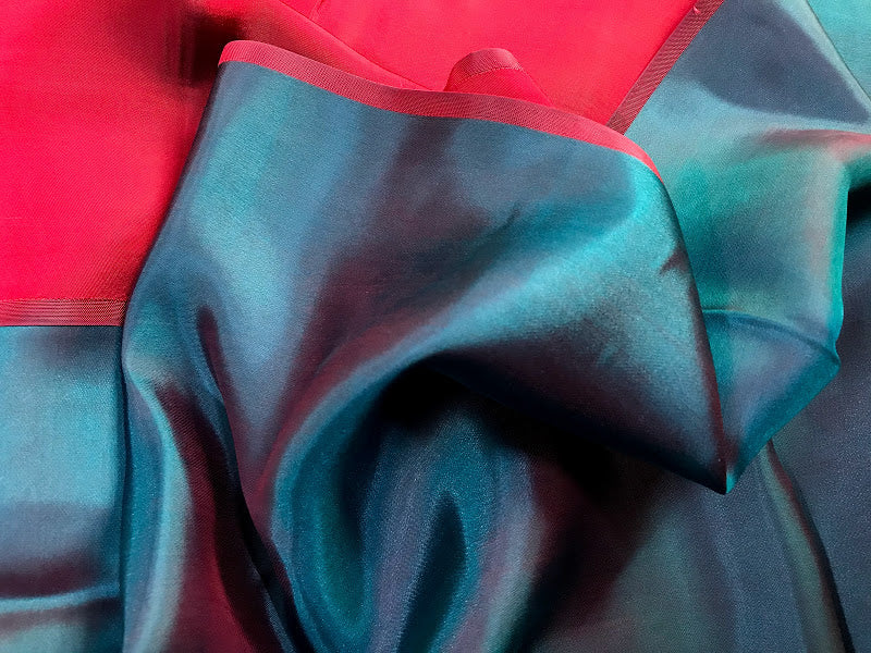 Red Green Plain Silk - PURE MULBERRY SILK fabric by the yard - Luxury silk fabric - Natural silk - Handmade in VietNam - Double-sided silk