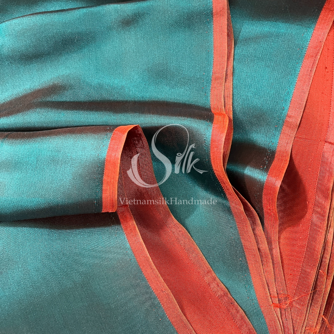 Green Orange Plain silk - PURE MULBERRY SILK fabric by the yard - Luxury silk fabric - Natural silk - Handmade in VietNam - Double-sided silk